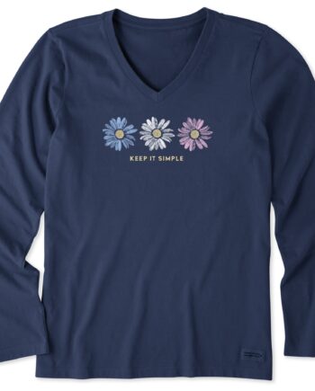 Women's Keep it Simple Trio Daisy Long Sleeve Crusher-LITE Vee