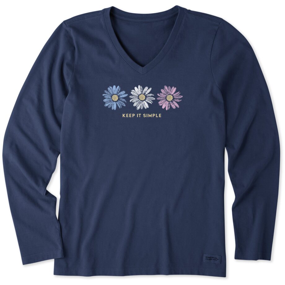 Women's Keep it Simple Trio Daisy Long Sleeve Crusher-LITE Vee