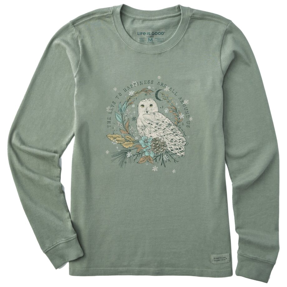 Women's Key to Happiness Snowy Owl Long Sleeve Crusher Tee