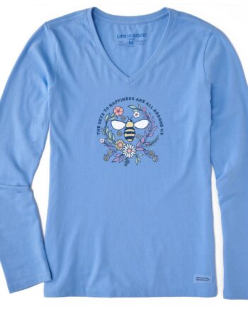 Women's Keys to Happiness Bee Long Sleeve Crusher Vee