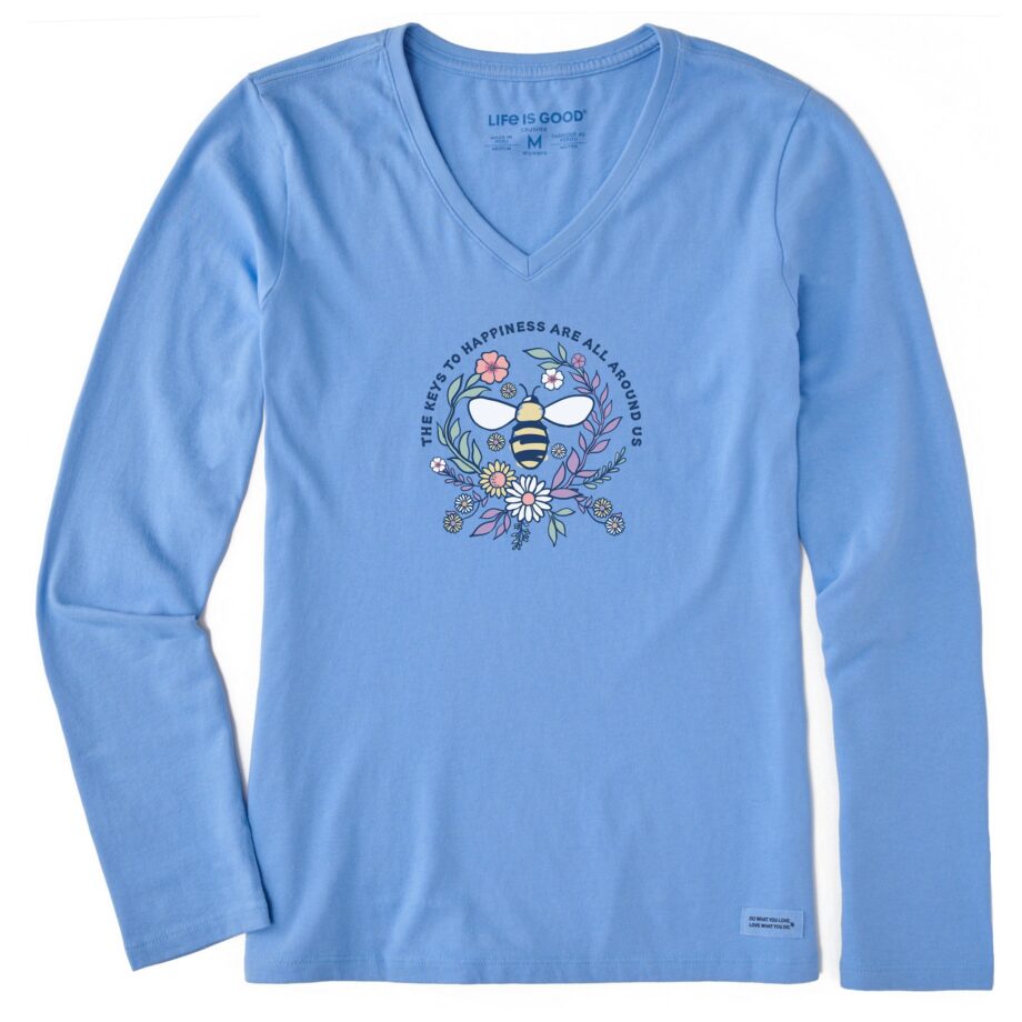Women's Keys to Happiness Bee Long Sleeve Crusher Vee