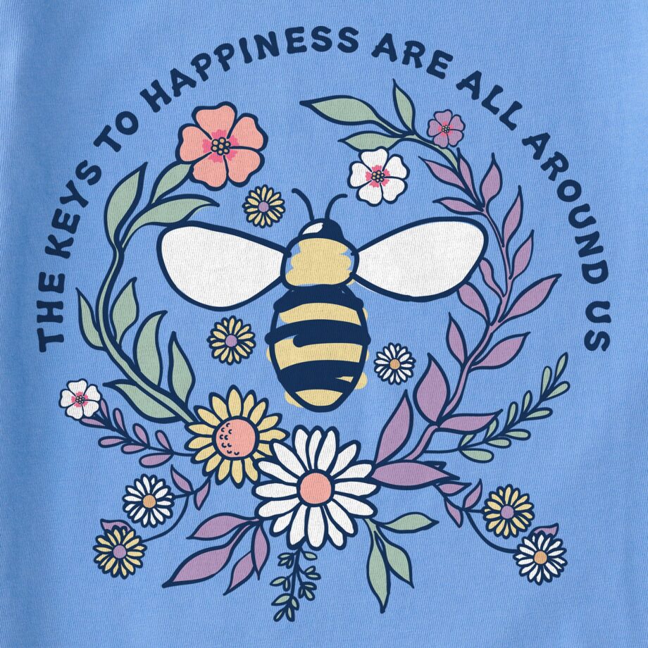 Women's Keys to Happiness Bee Long Sleeve Crusher Vee