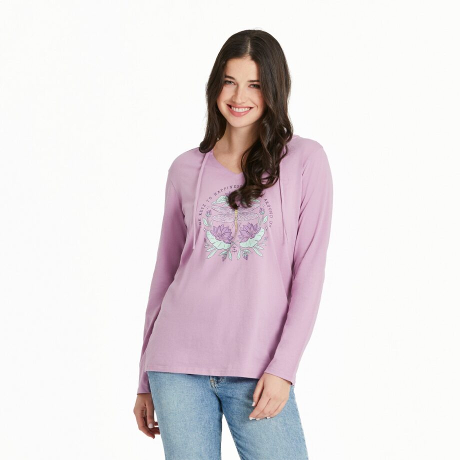 Women's Keys to Happiness Dragonfly Long Sleeve Crusher-LITE Hooded Tee