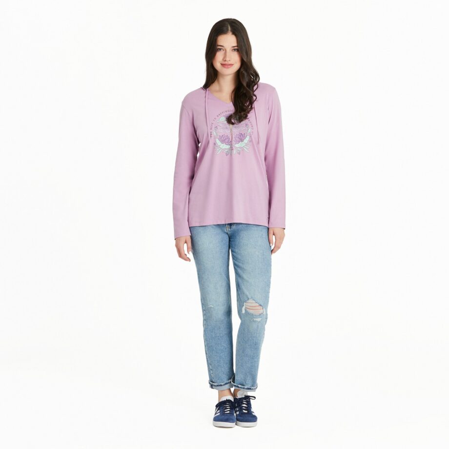 Women's Keys to Happiness Dragonfly Long Sleeve Crusher-LITE Hooded Tee