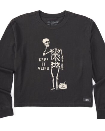 Women's Keep it Weird Skeleton Long Sleeve Crusher Boxy Tee