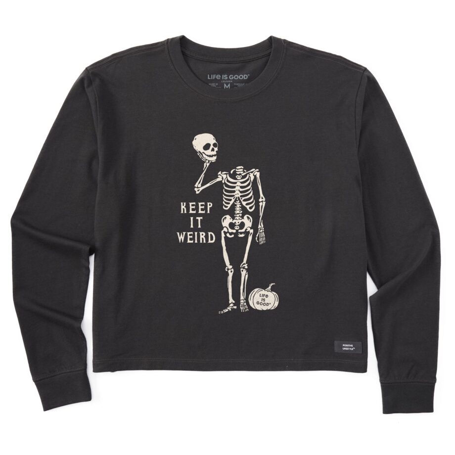 Women's Keep it Weird Skeleton Long Sleeve Crusher Boxy Tee
