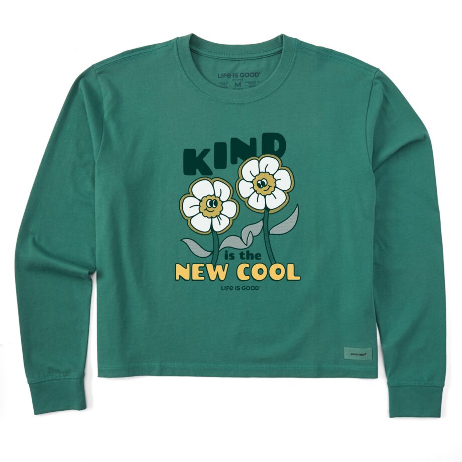 Women's Kind is the New Cool Flowers Long Sleeve Crusher Boxy Tee