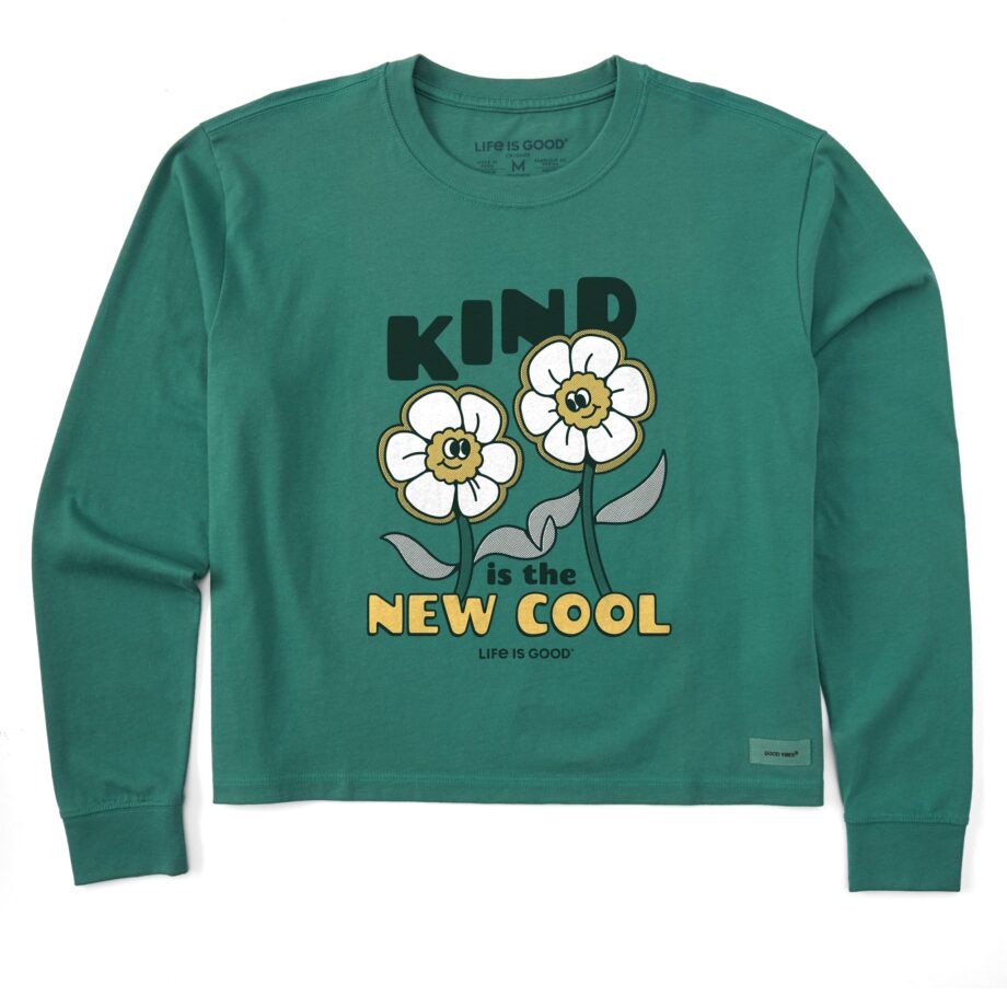 Women's Kind is the New Cool Flowers Long Sleeve Crusher Boxy Tee