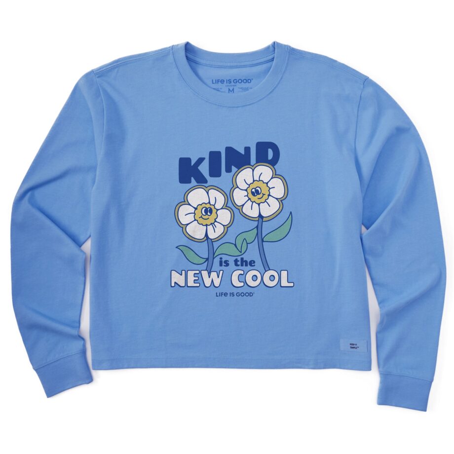 Women's Kind is the New Cool Flowers Long Sleeve Crusher Boxy Tee