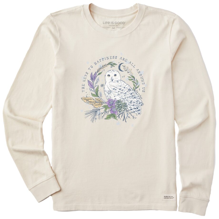 Women's Key to Happiness Snowy Owl Long Sleeve Crusher Tee